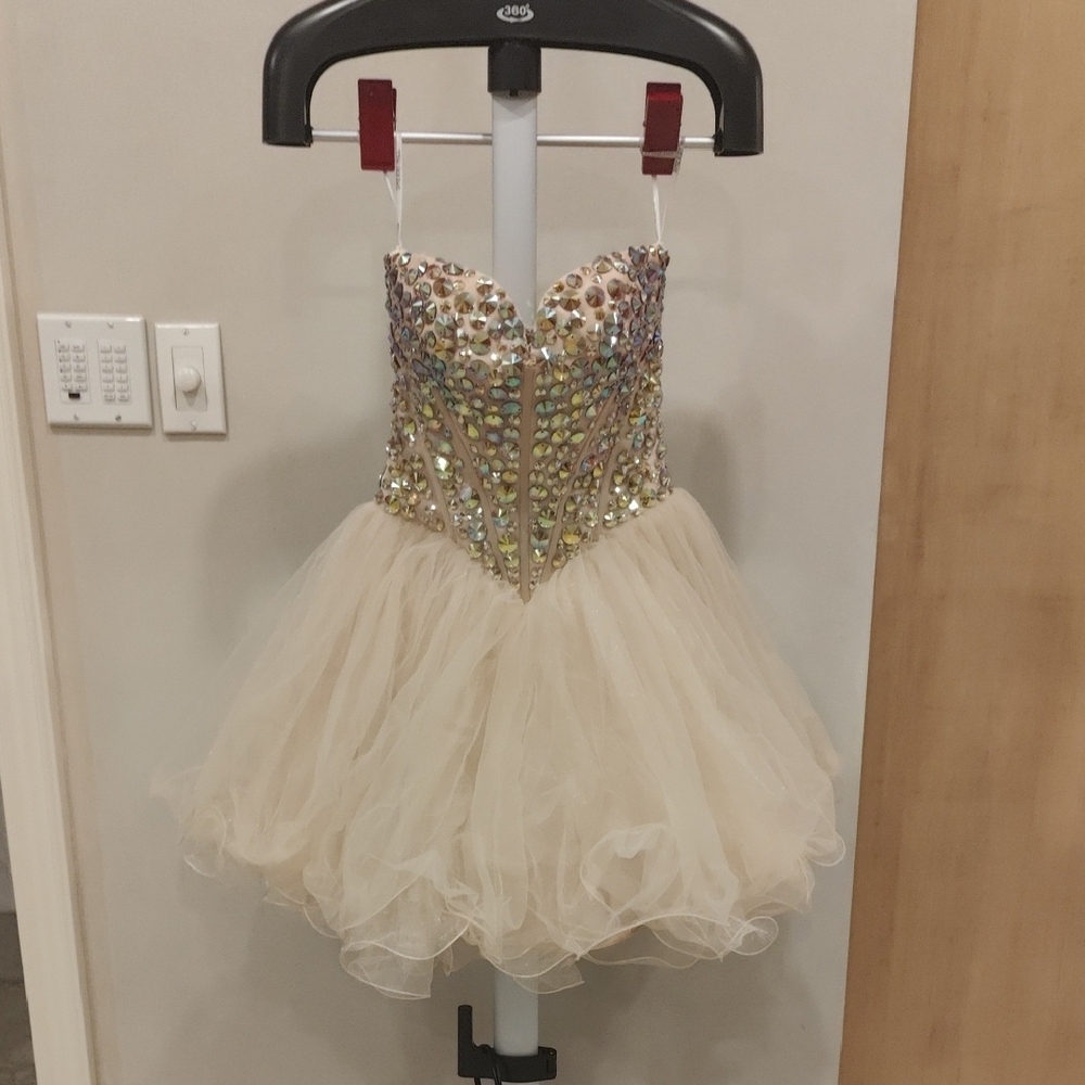 Sherri Hill Multicolor Embellished Cream Prom Dress